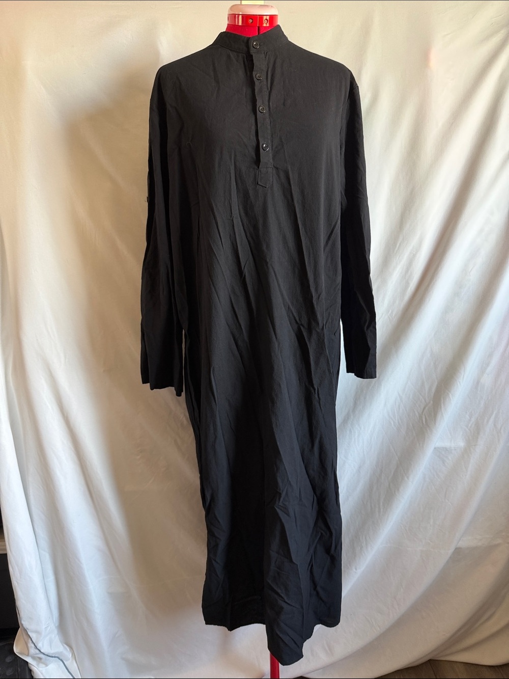 Classic Black Men's Long Kurta with Mandarin Collar